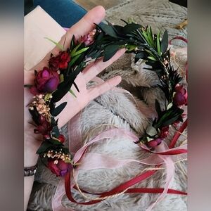 Handmade Burgundy Floral Crown / Half Wreath – Bridal (Imported)